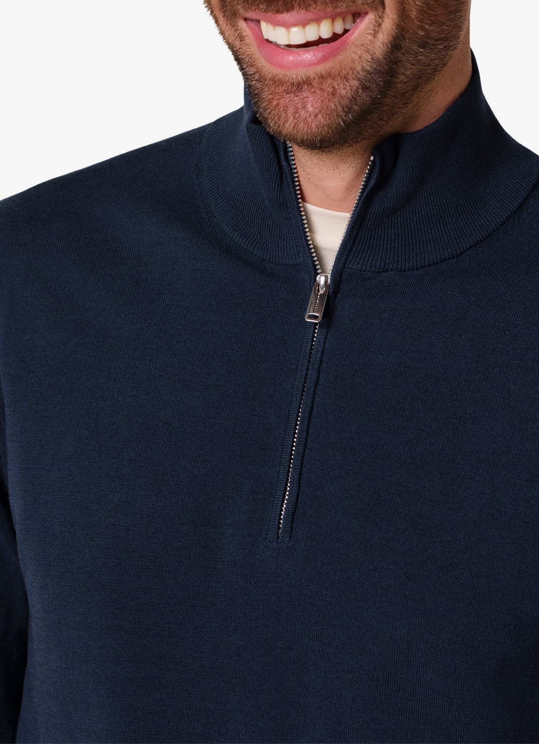 Profuomo Fijngebreide trui in zijdeblend met halve rits - detail 4 donkerblauw