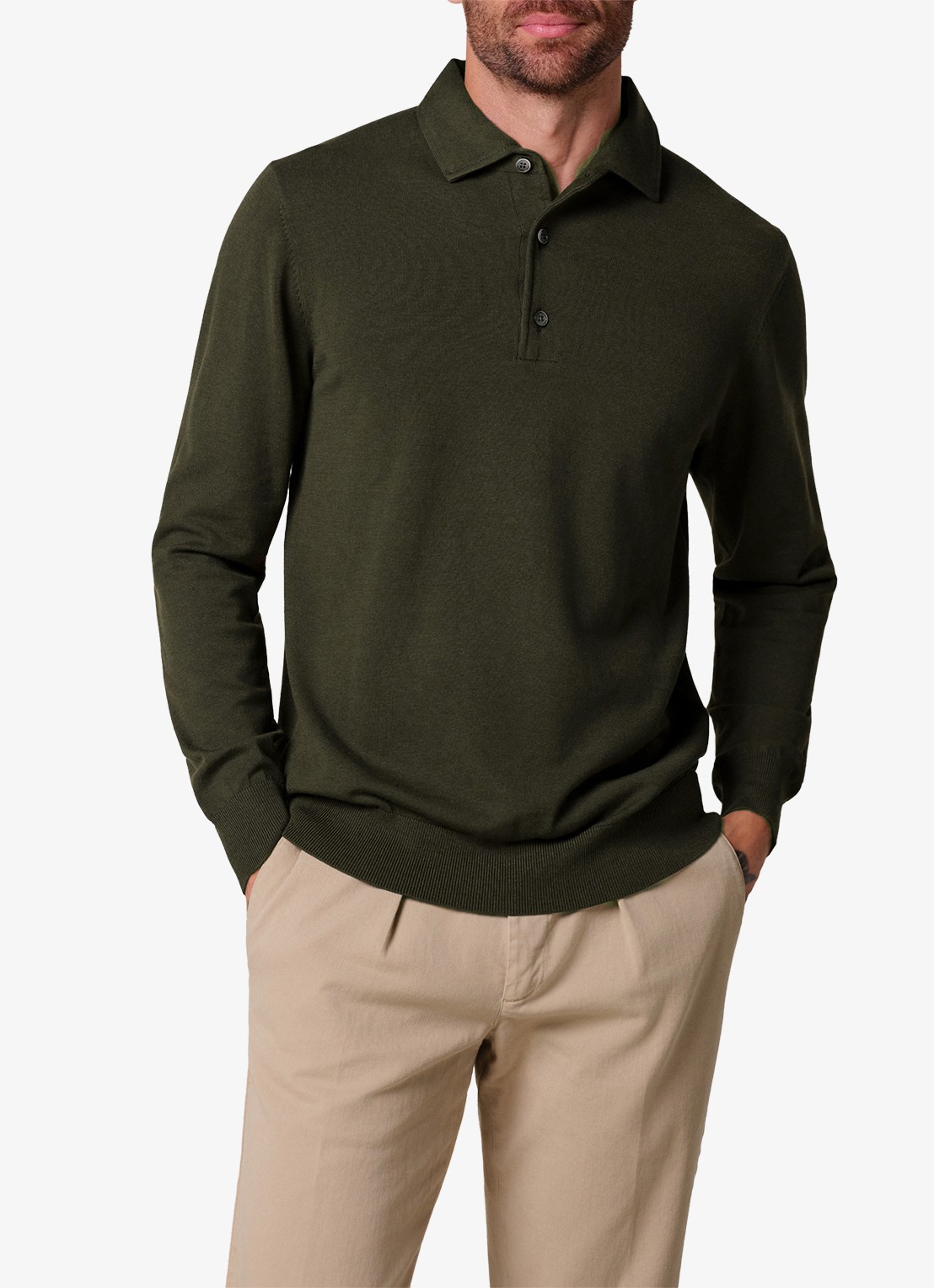 Profuomo Fijngebreide trui in zijdeblend met polokraag - detail groen