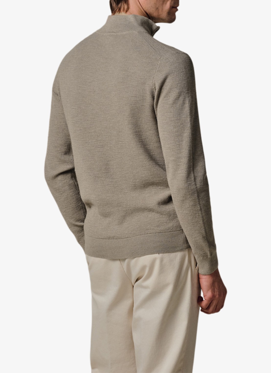 Profuomo Fijngebreide trui met halve rits - achterkant 4 beige