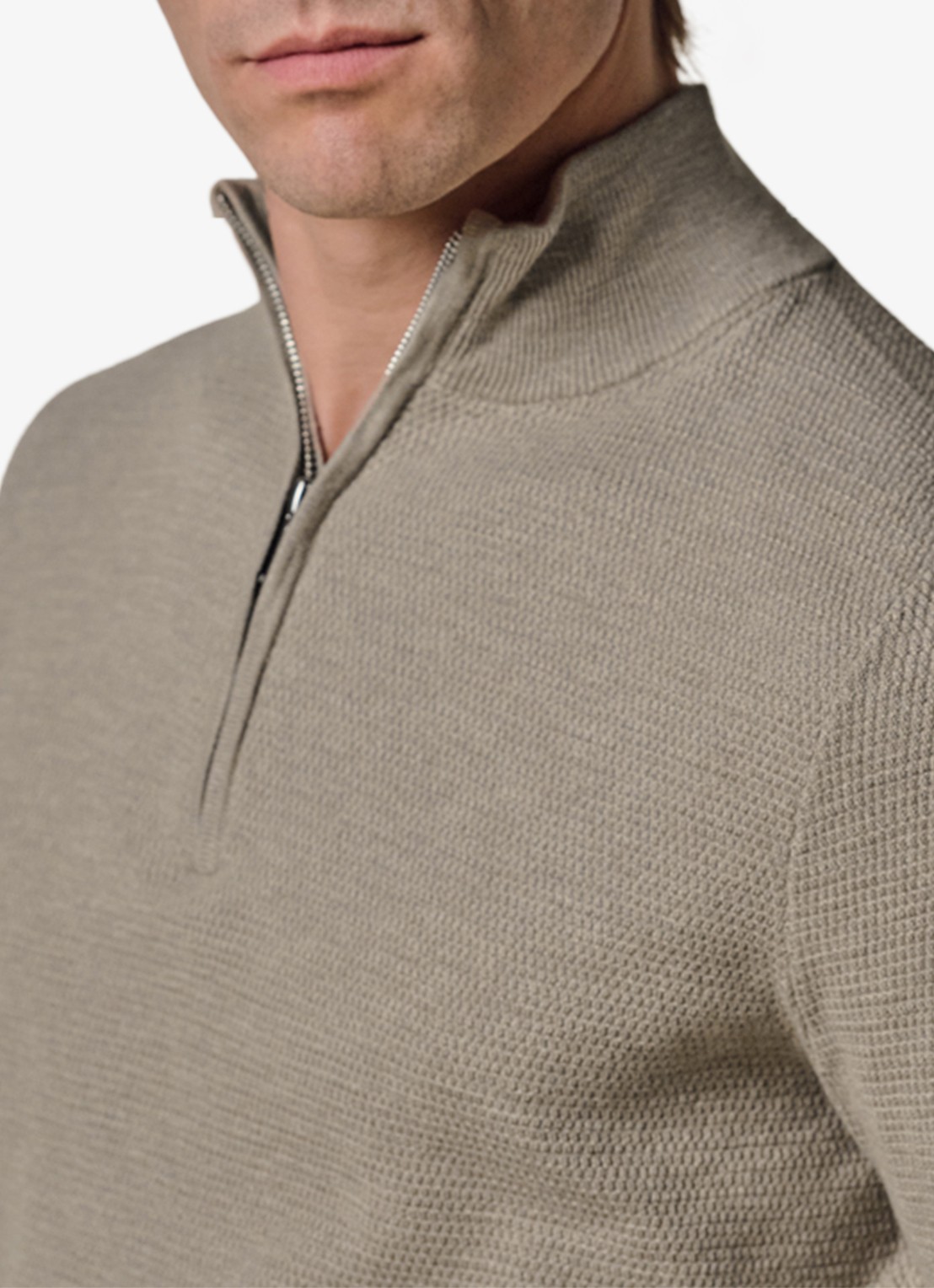 Profuomo Fijngebreide trui met halve rits - detail 2 beige