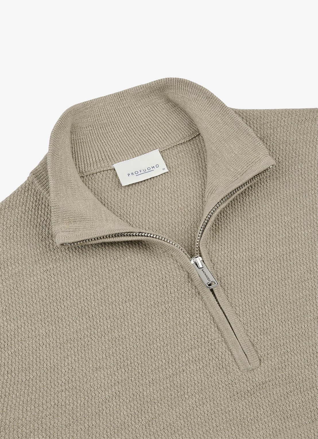 Profuomo Fijngebreide trui met halve rits - detail 3 beige
