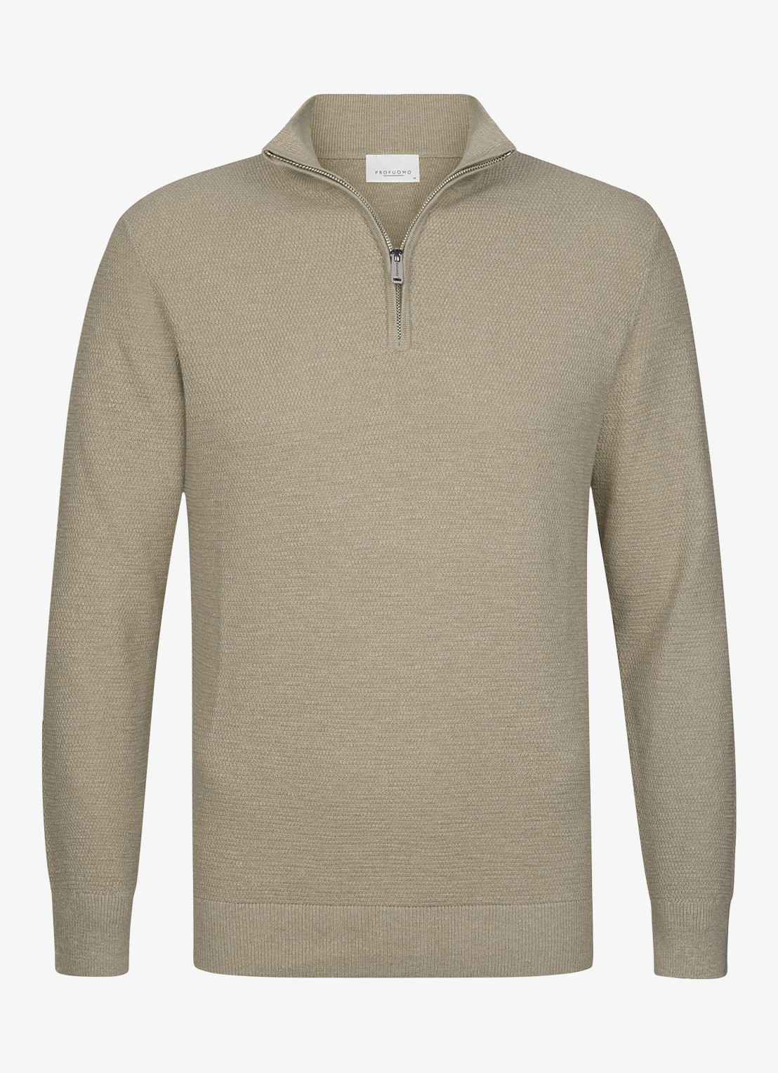 Profuomo Fijngebreide trui met halve rits - voorkant 5 beige