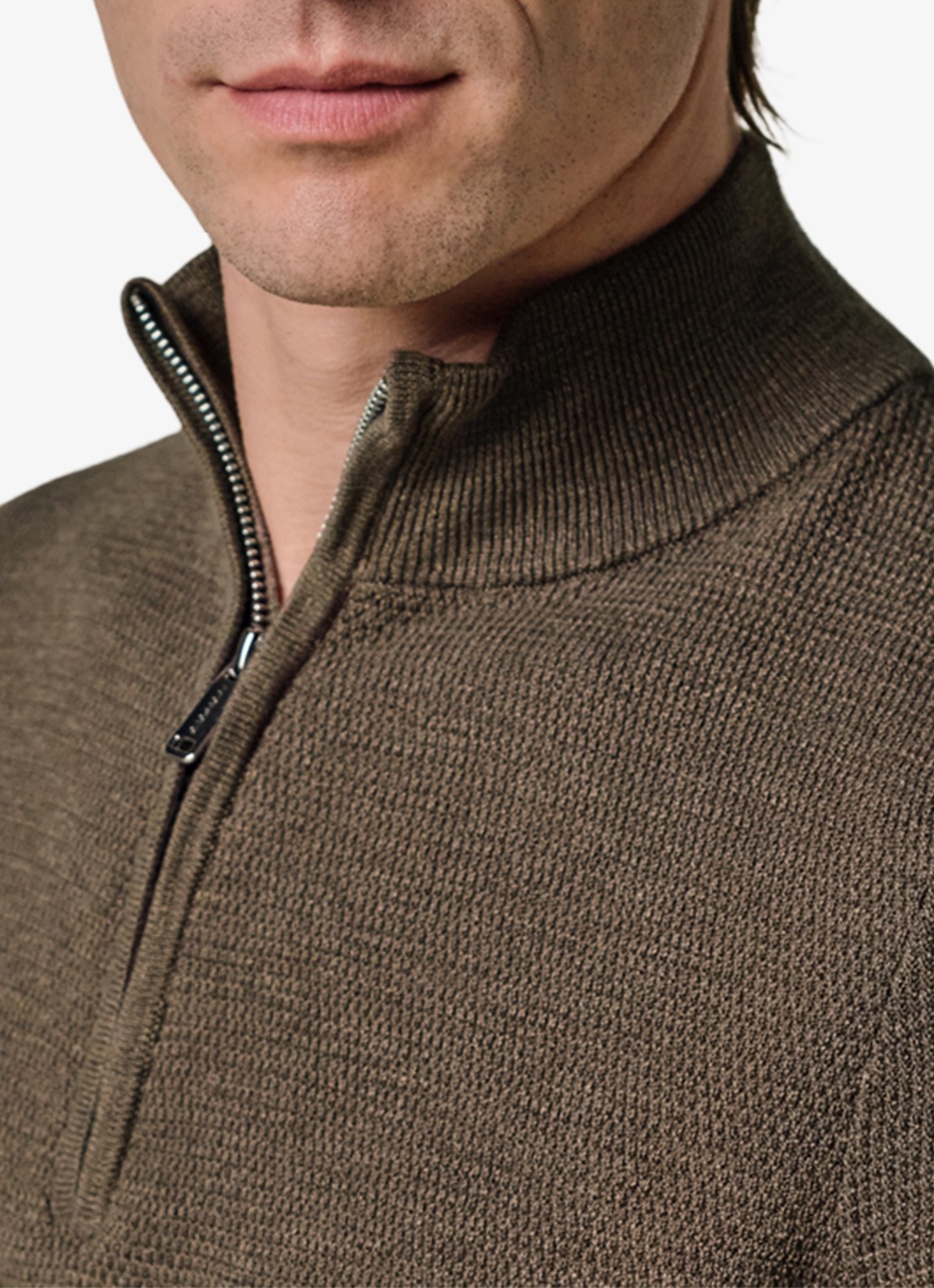 Profuomo Fijngebreide trui met halve rits - detail 3 bruin