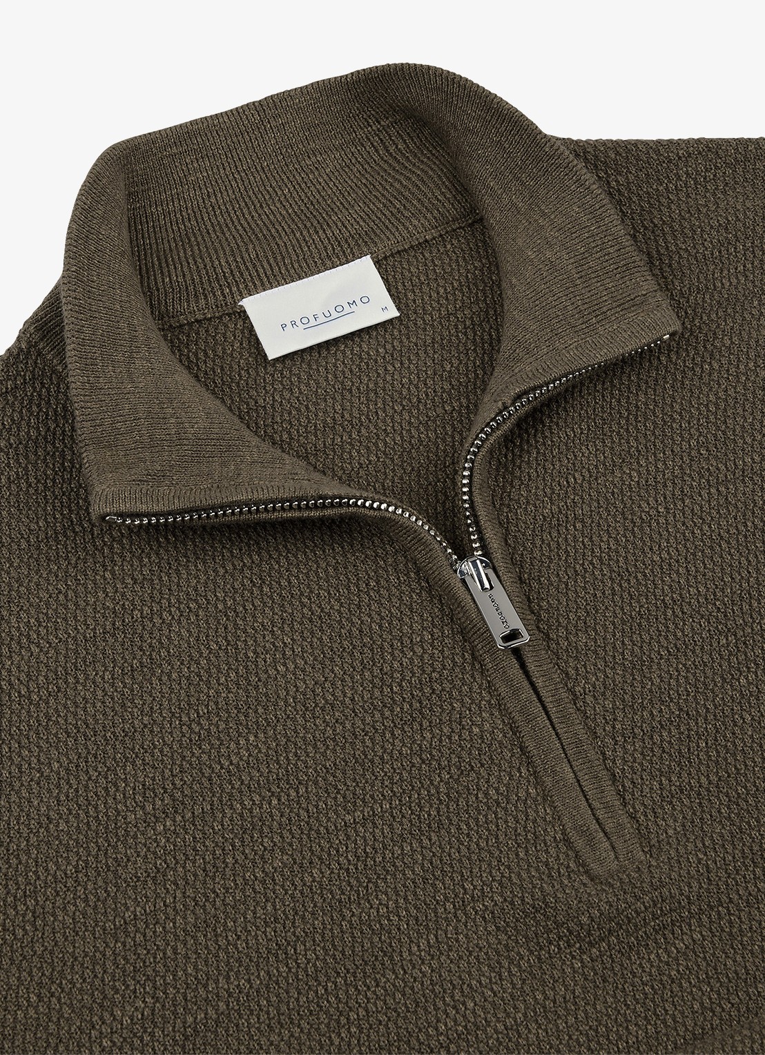 Profuomo Fijngebreide trui met halve rits - detail 4 bruin