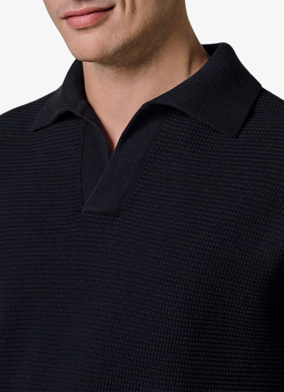 Profuomo Fijngebreide trui met kraag - detail 3 donkerblauw
