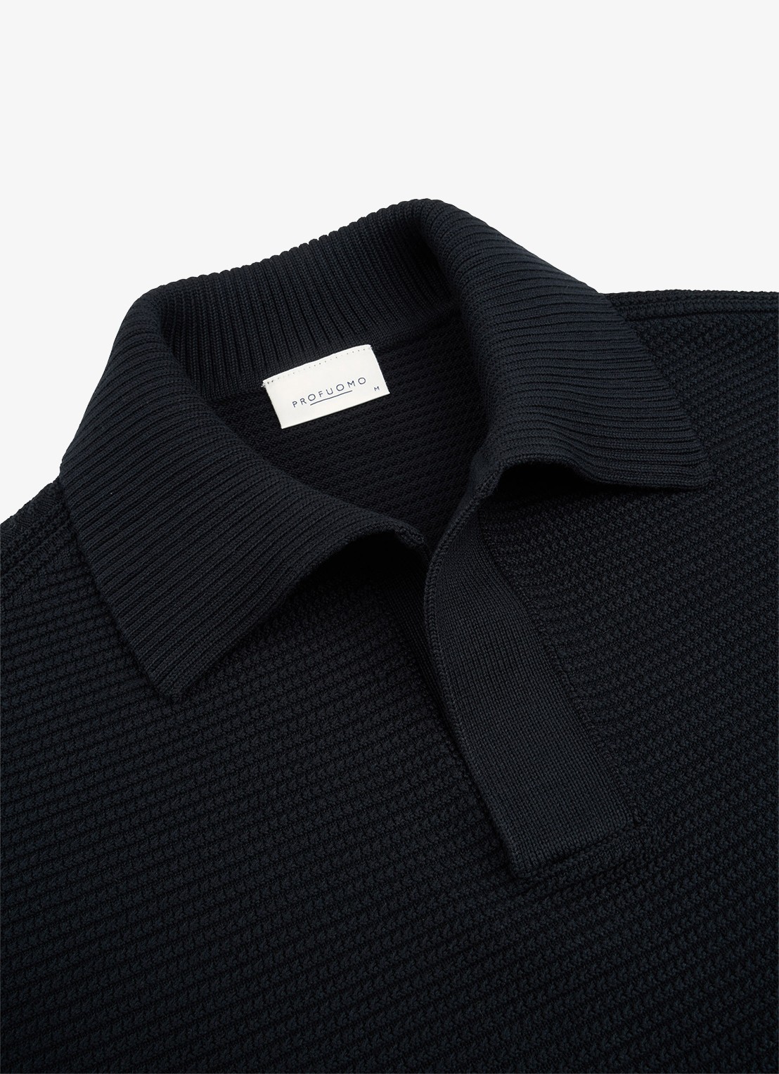 Profuomo Fijngebreide trui met kraag - detail 4 donkerblauw