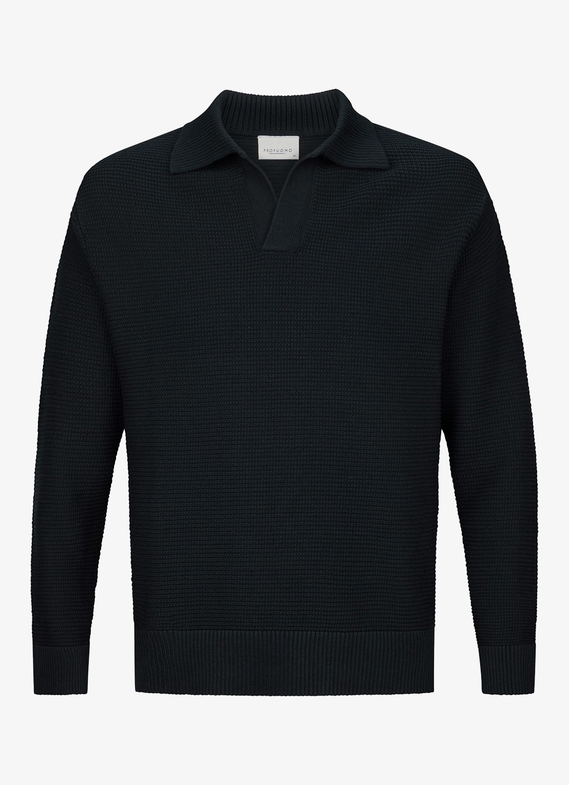 Profuomo Fijngebreide trui met kraag - voorkant 5 donkerblauw