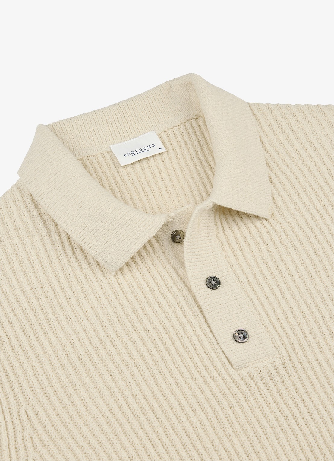 Profuomo Fijngebreide trui met polo kraag - detail 3 gebroken wit