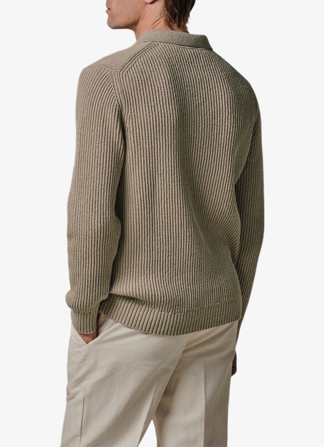 Profuomo Fijngebreide trui met polo kraag - achterkant 6 beige