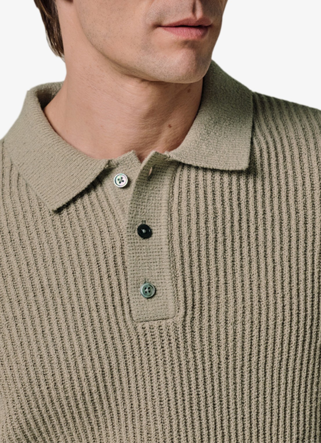 Profuomo Fijngebreide trui met polo kraag - detail 4 beige