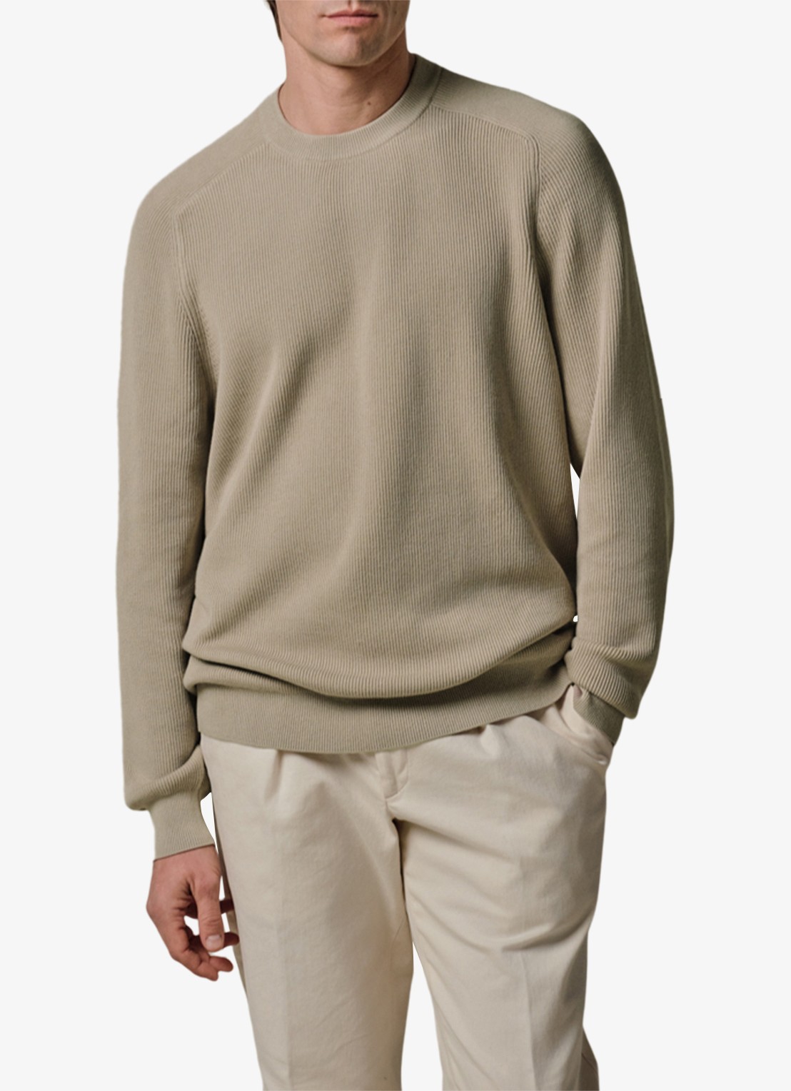 Profuomo Fijngebreide trui met ribstructuur - detail 4 beige