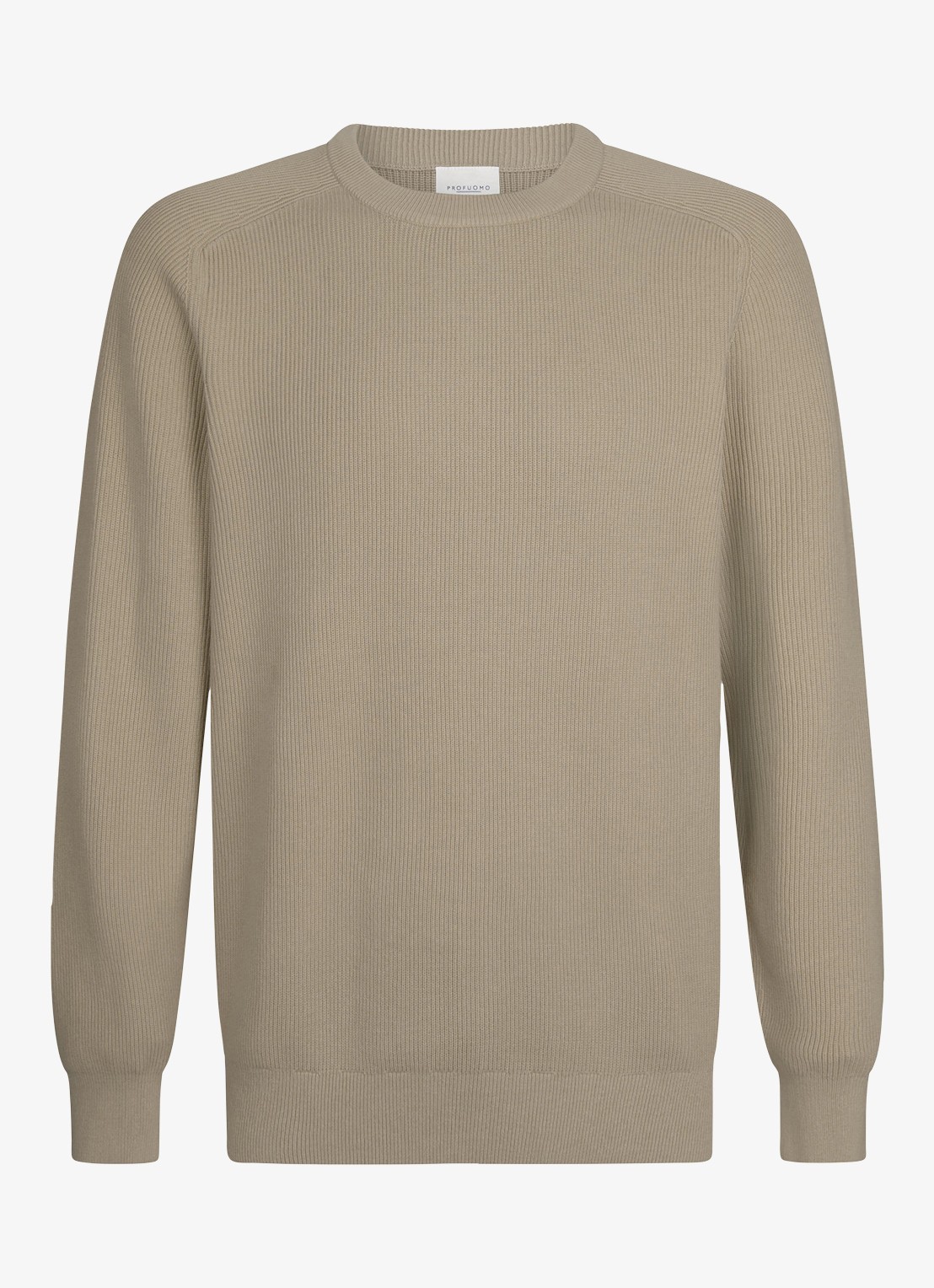 Profuomo Fijngebreide trui met ribstructuur - voorkant beige