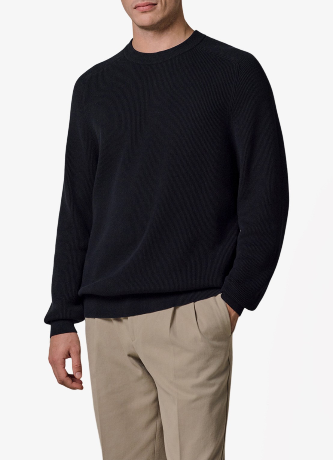 Profuomo Fijngebreide trui met ribstructuur - detail donkerblauw