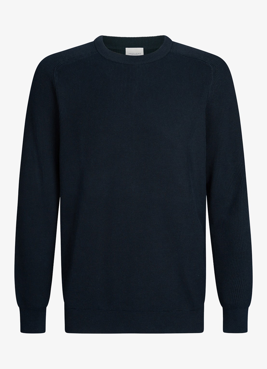 Profuomo Fijngebreide trui met ribstructuur - voorkant 5 donkerblauw