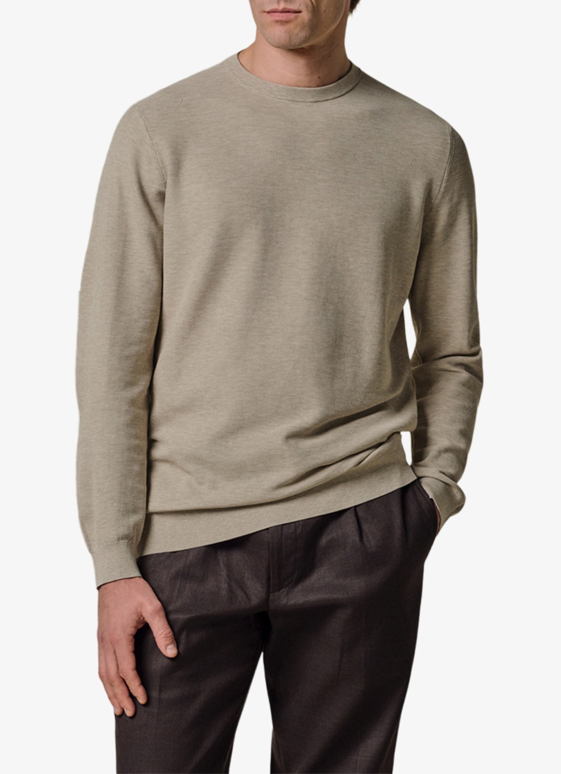 Profuomo Fijngebreide trui met ronde hals - detail beige