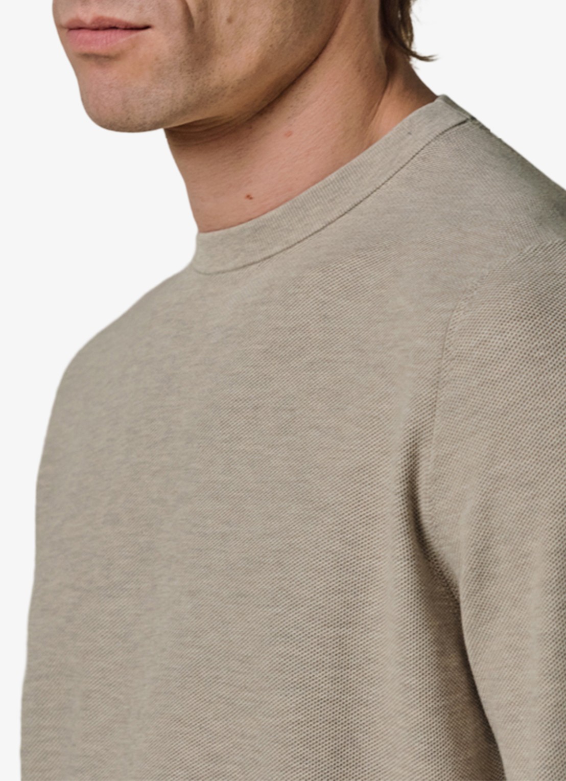 Profuomo Fijngebreide trui met ronde hals - detail 2 beige