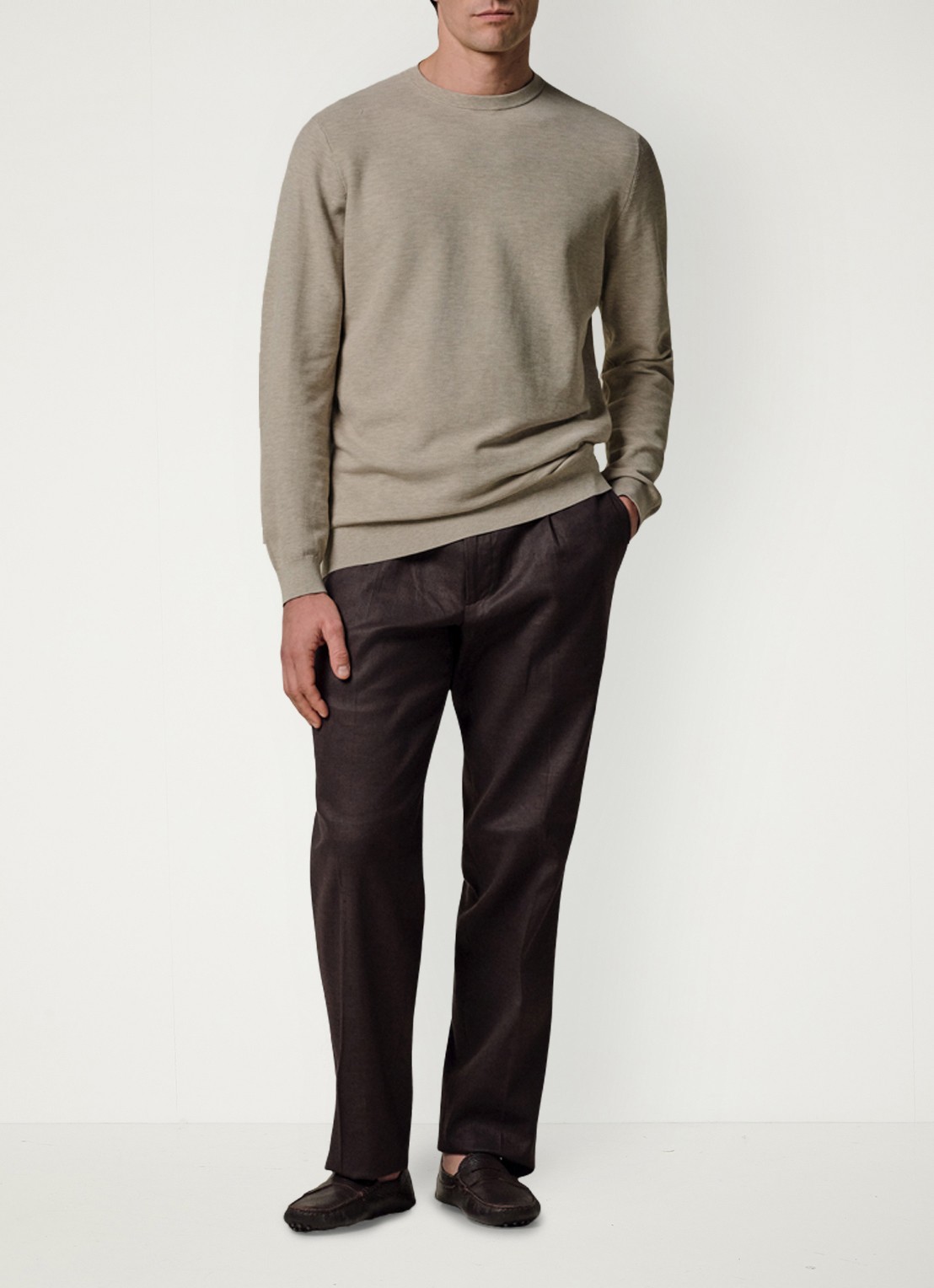 Profuomo Fijngebreide trui met ronde hals - voorkant 5 beige