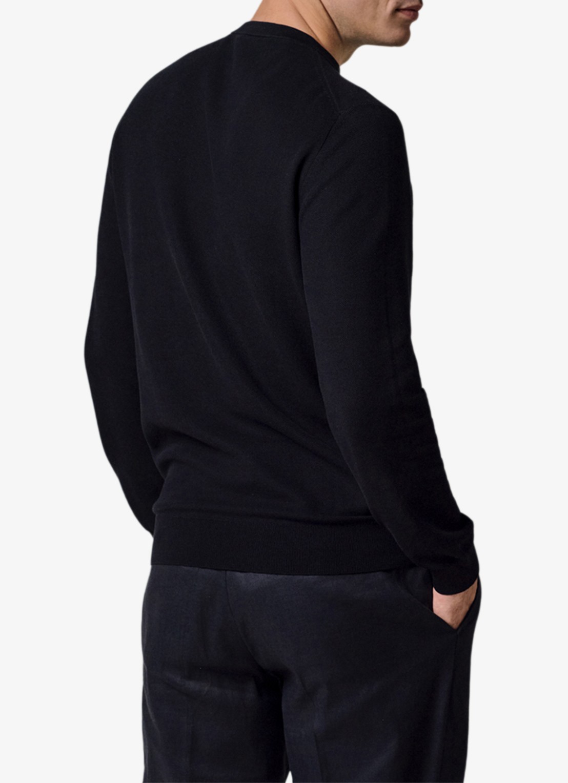 Profuomo Fijngebreide trui met ronde hals - achterkant blauw