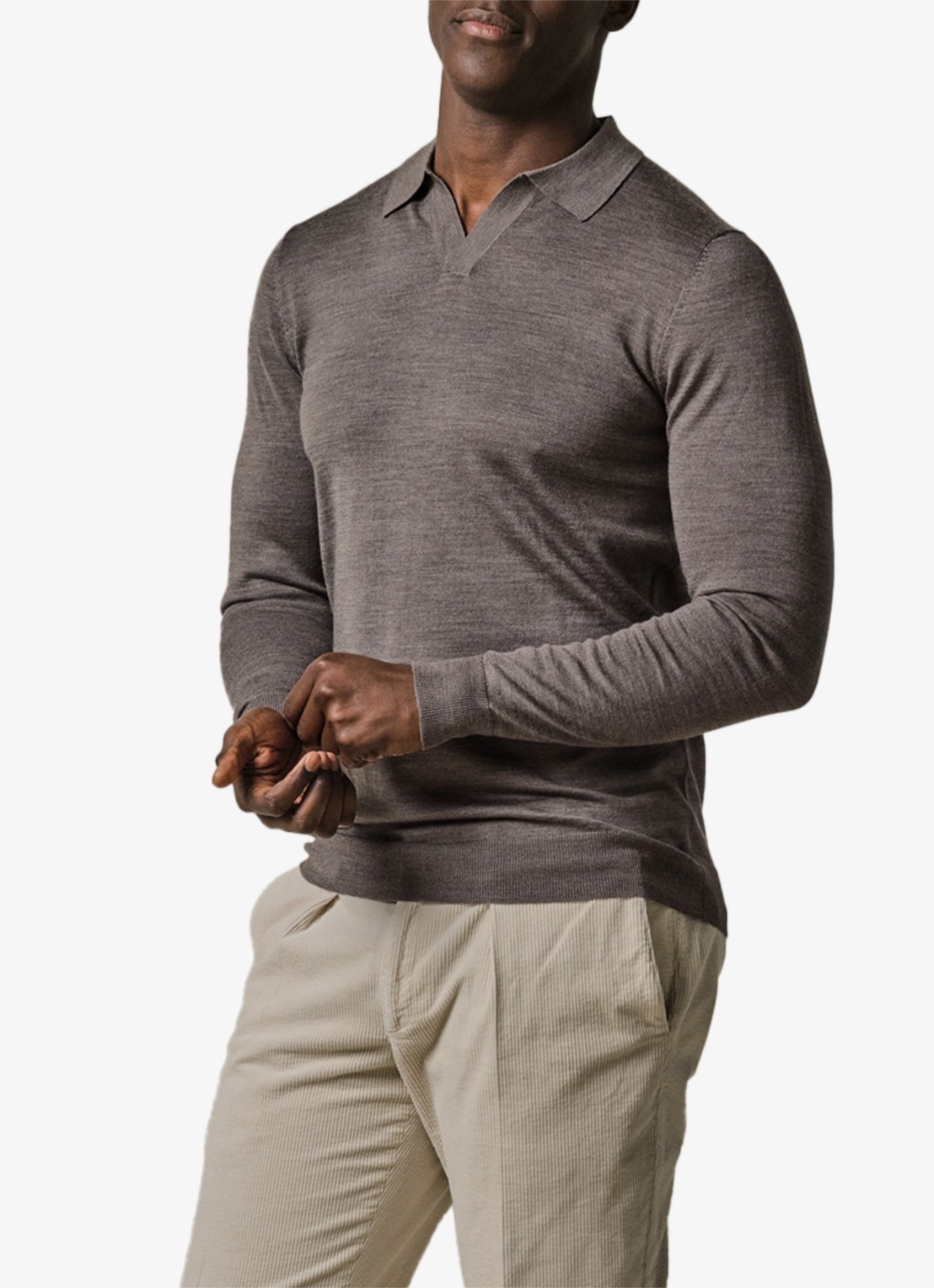 Profuomo Fijngebreide trui van merino wol - detail 4 taupe