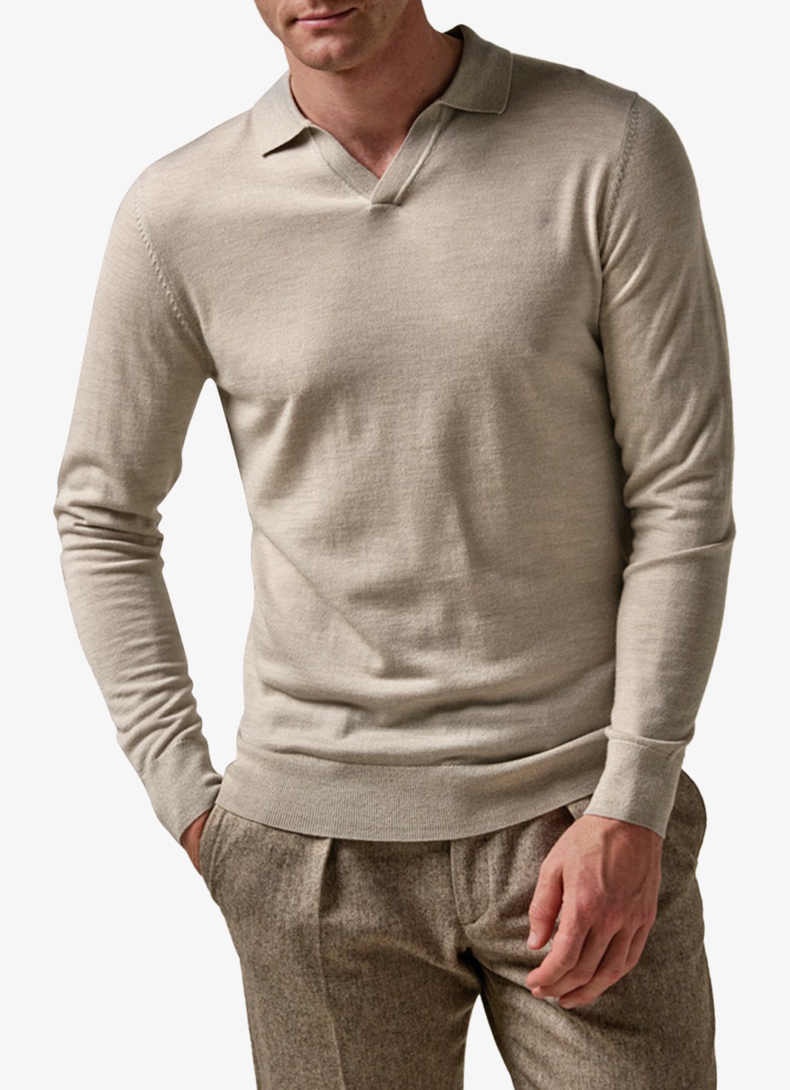 Profuomo Fijngebreide trui van merino wol - detail 3 beige