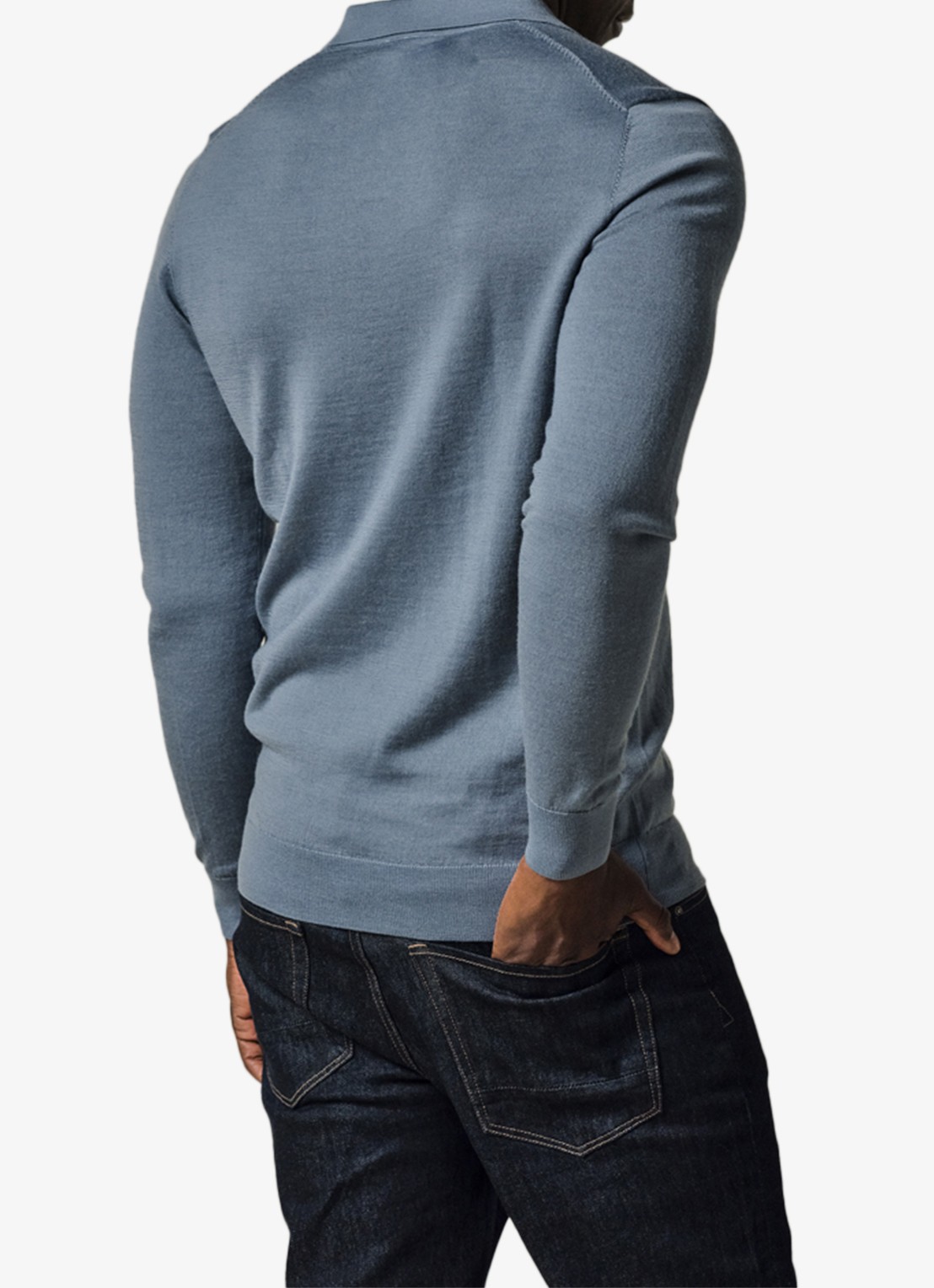 Profuomo Fijngebreide trui van merino wol - achterkant blauw