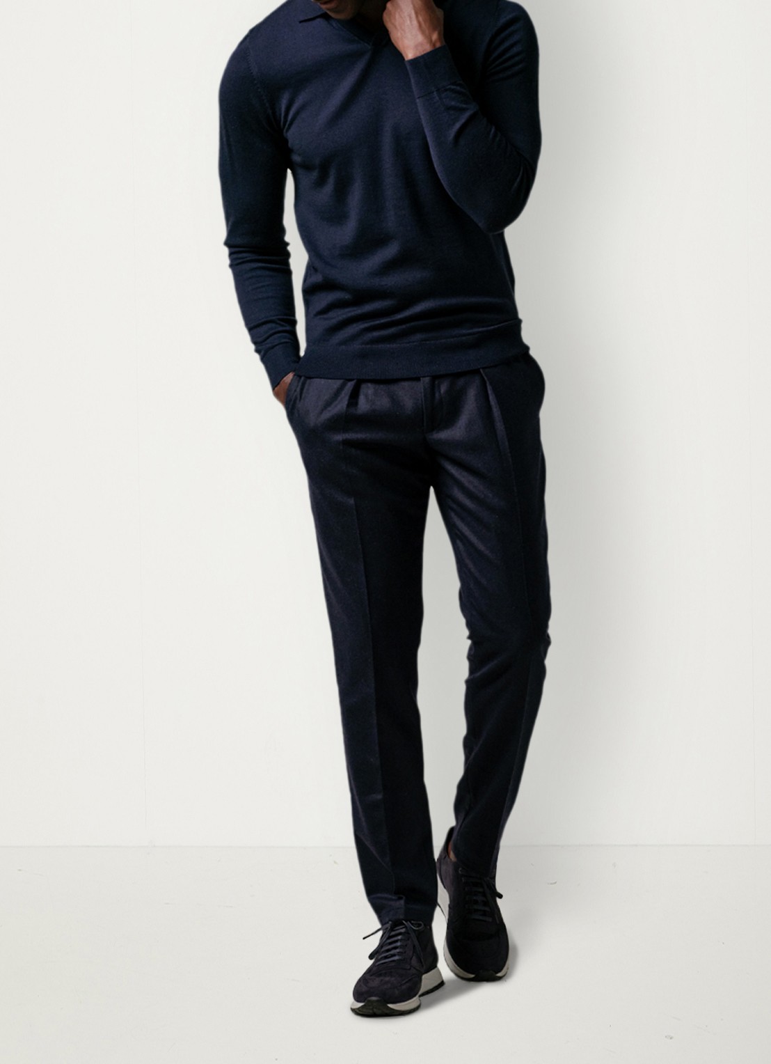Profuomo Fijngebreide trui van merino wol - voorkant 5 donkerblauw