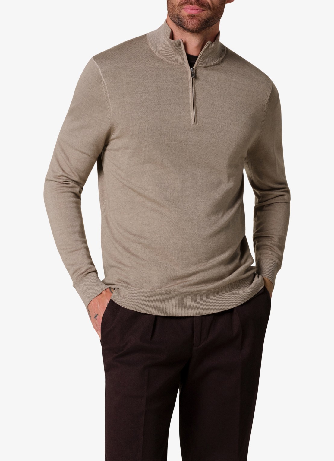 Profuomo Fijngebreide trui van merino wol - detail 2 beige