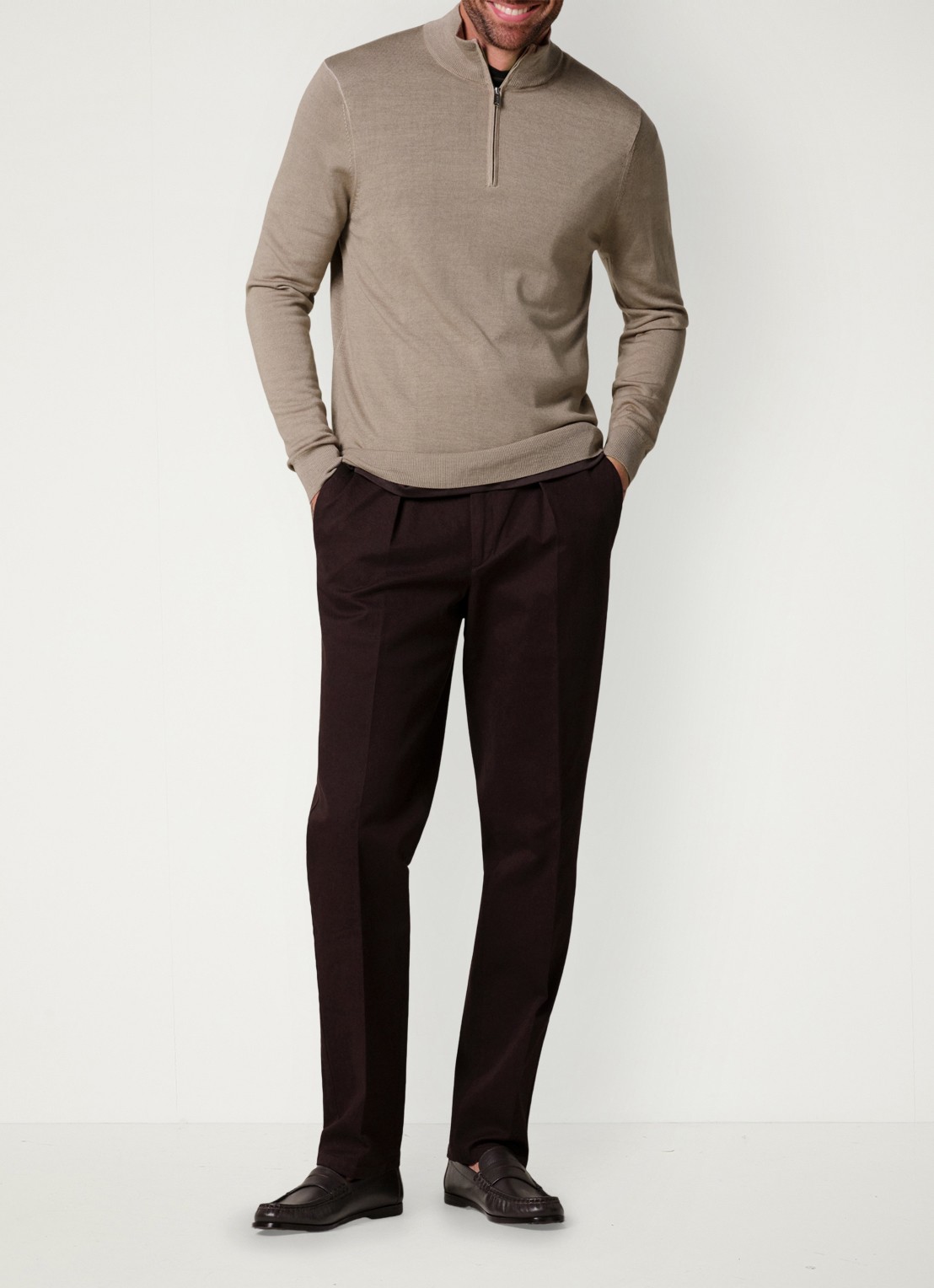 Profuomo Fijngebreide trui van merino wol - voorkant 6 beige