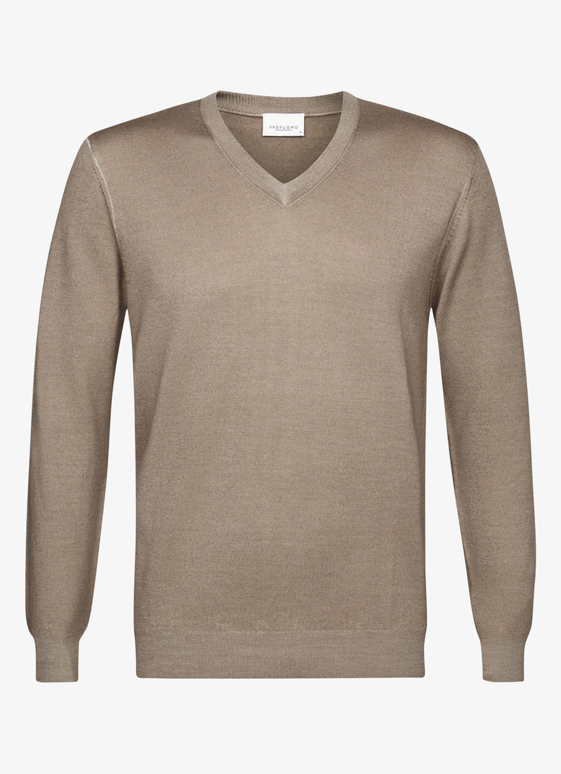Profuomo Fijngebreide trui van merinowol met V-hals - voorkant 2 beige