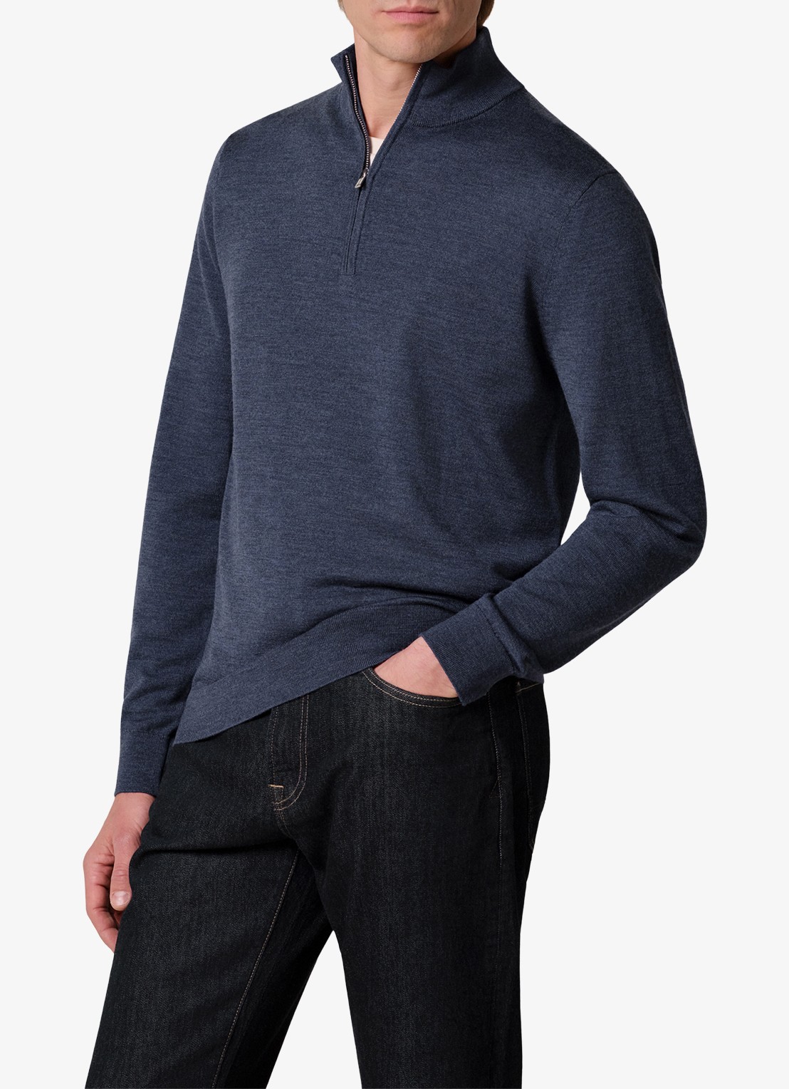Profuomo Fijngebreide trui van wol met halve rits - detail beige