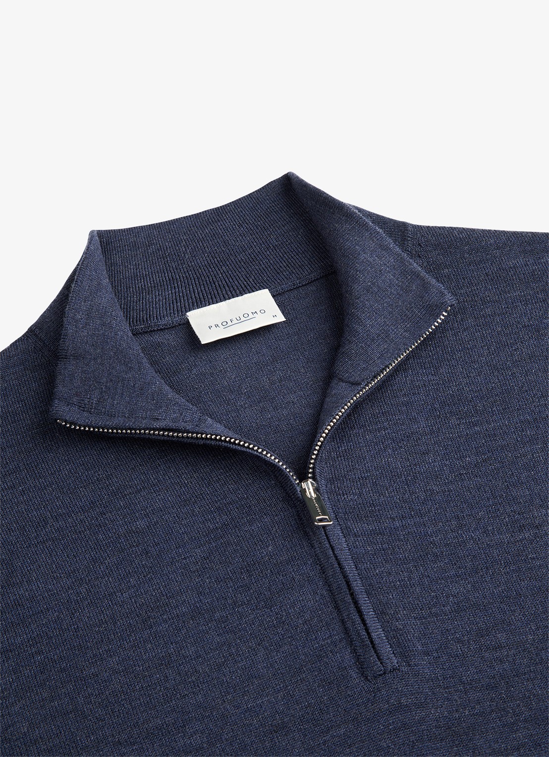 Profuomo Fijngebreide trui van wol met halve rits - detail 2 beige