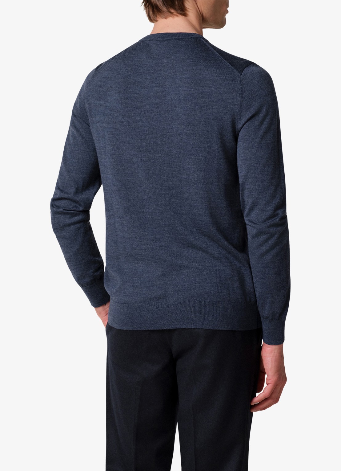 Profuomo Fijngebreide trui van wol met ronde hals - achterkant 4 donkerblauw