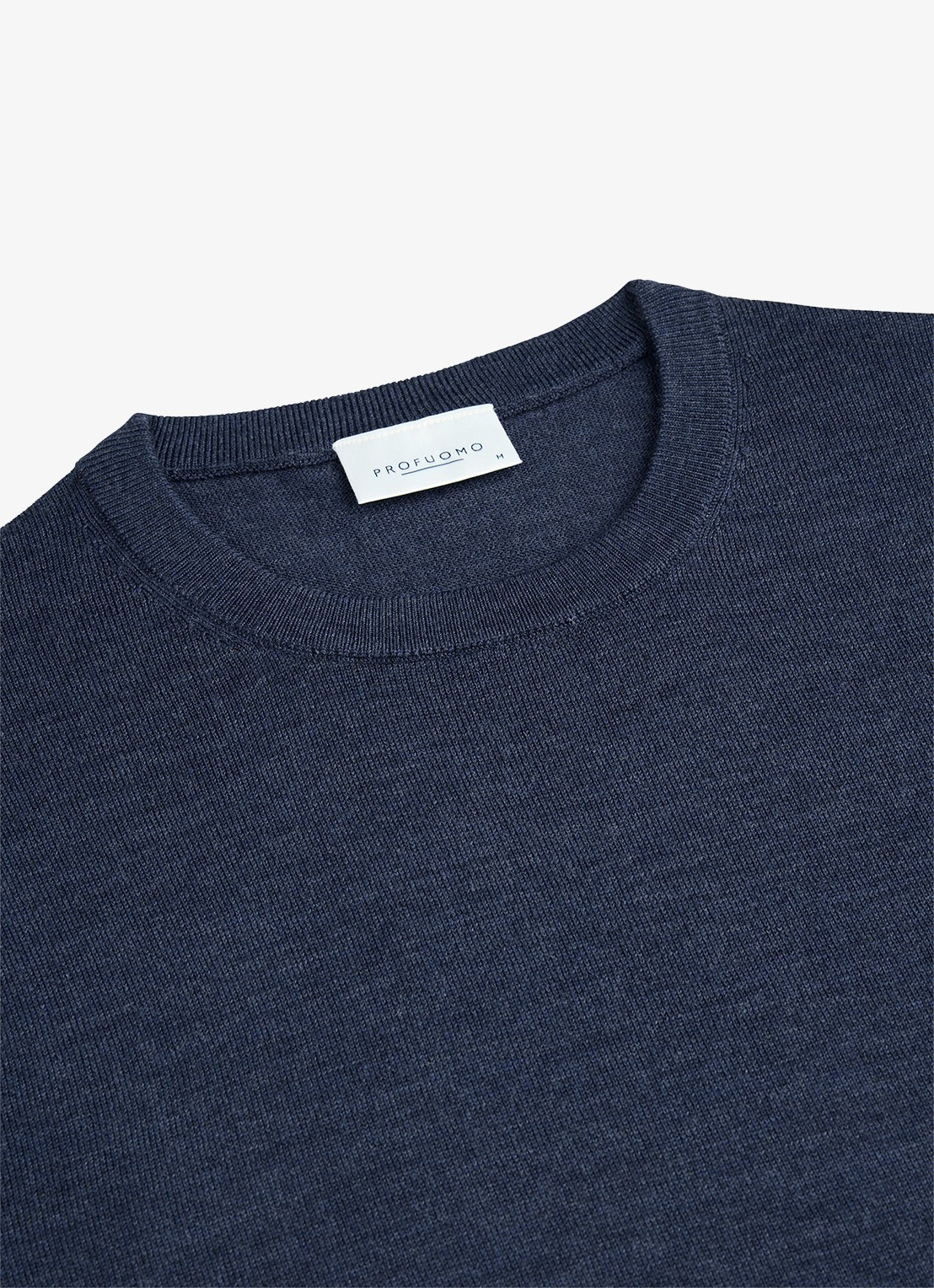 Profuomo Fijngebreide trui van wol met ronde hals - detail 2 donkerblauw