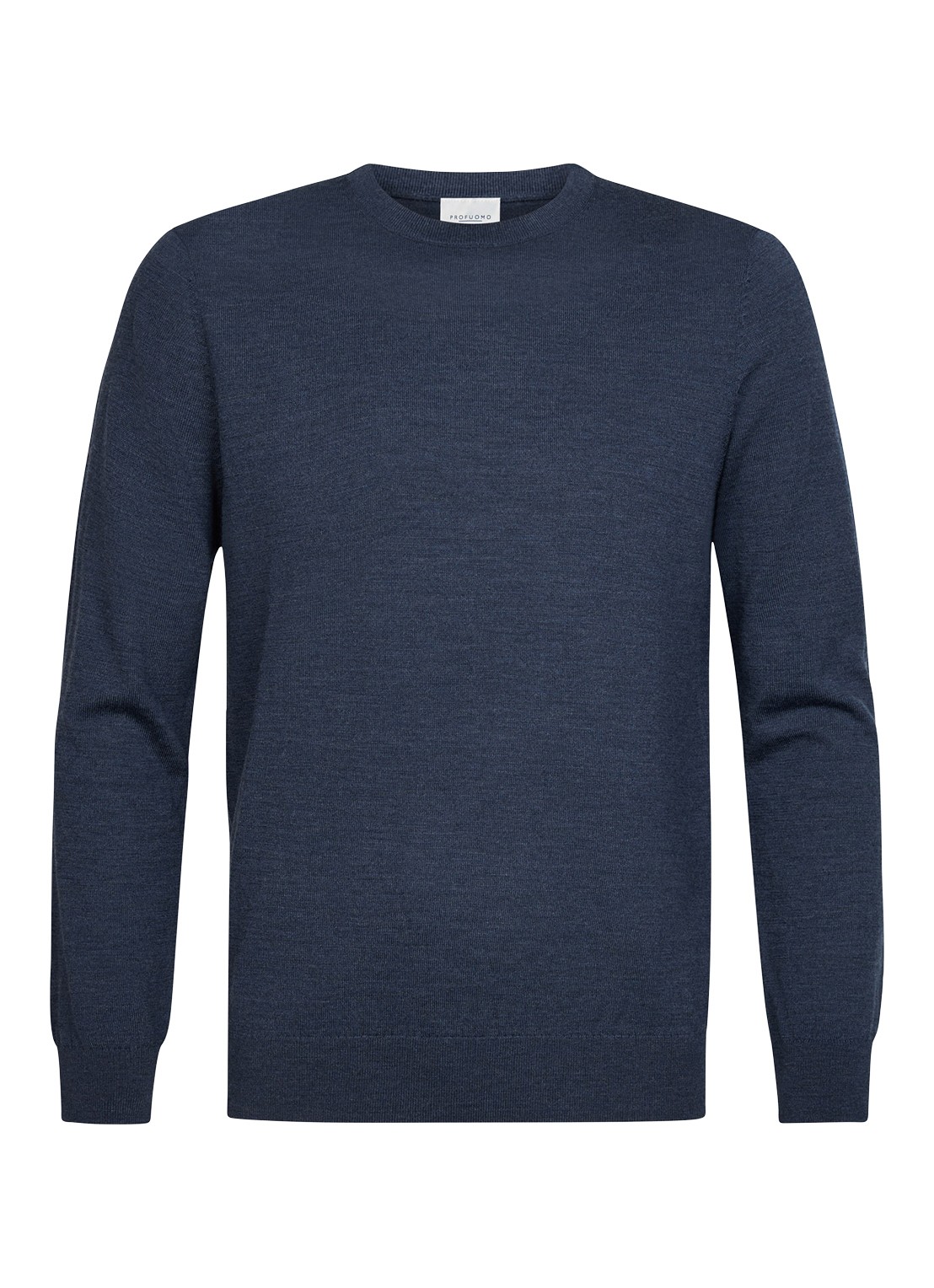 Profuomo Fijngebreide trui van wol met ronde hals - voorkant 5 donkerblauw