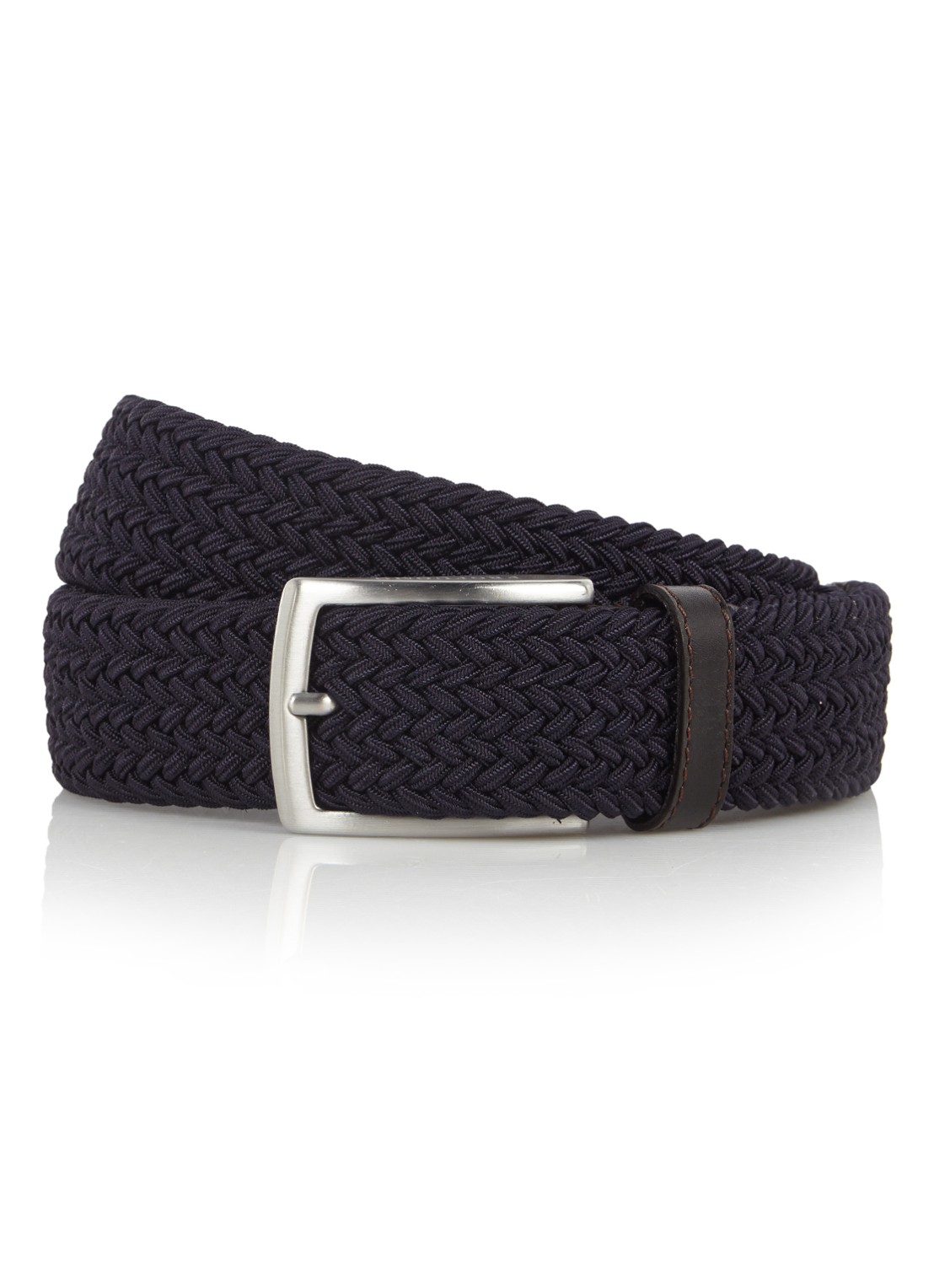 Profuomo Gevlochten riem met leren details - voorkant donkerblauw