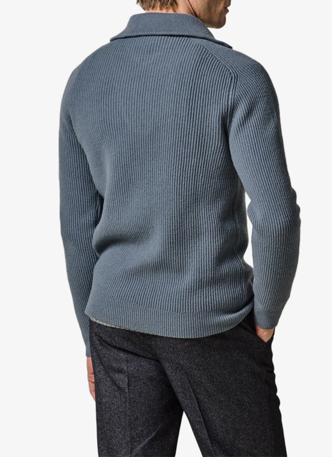 Profuomo Grofgebreide schippertrui van wol - achterkant 4 blauw