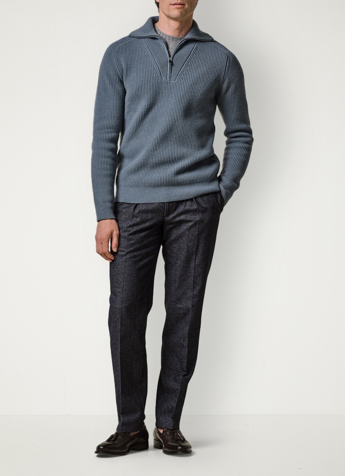 Profuomo Grofgebreide schippertrui van wol - voorkant 6 blauw