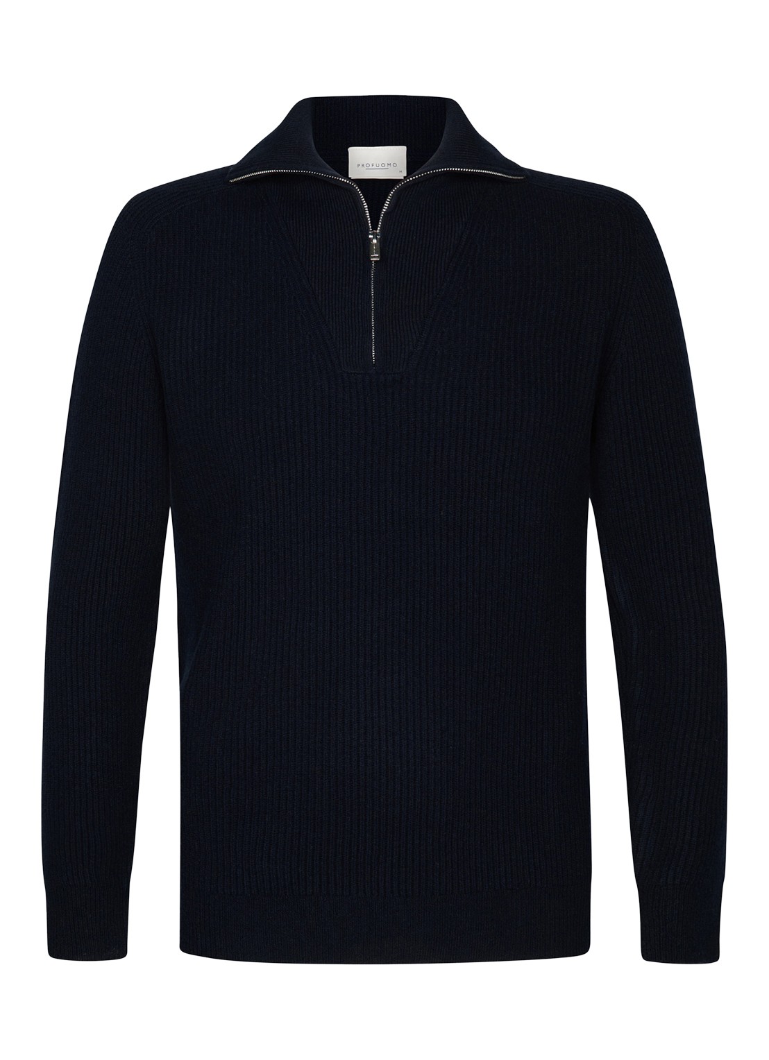 Profuomo Grofgebreide schippertrui van wol - voorkant 4 donkerblauw