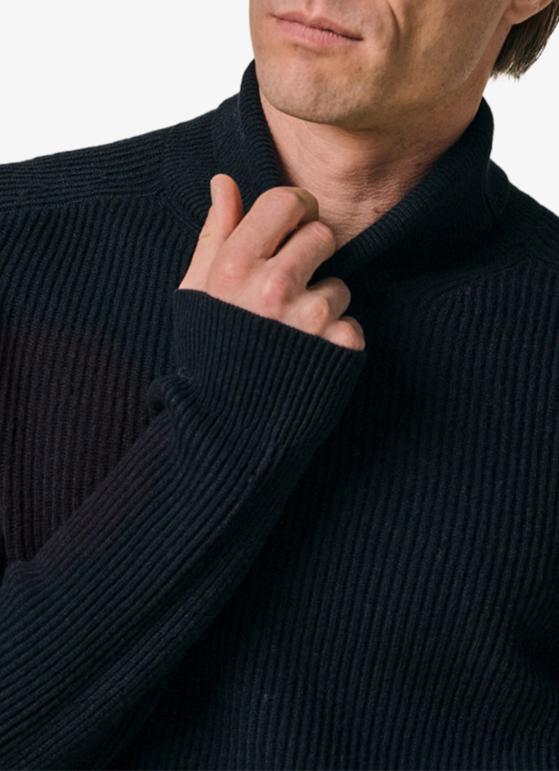Profuomo Grofgebreide trui van wol - detail 3 donkerblauw