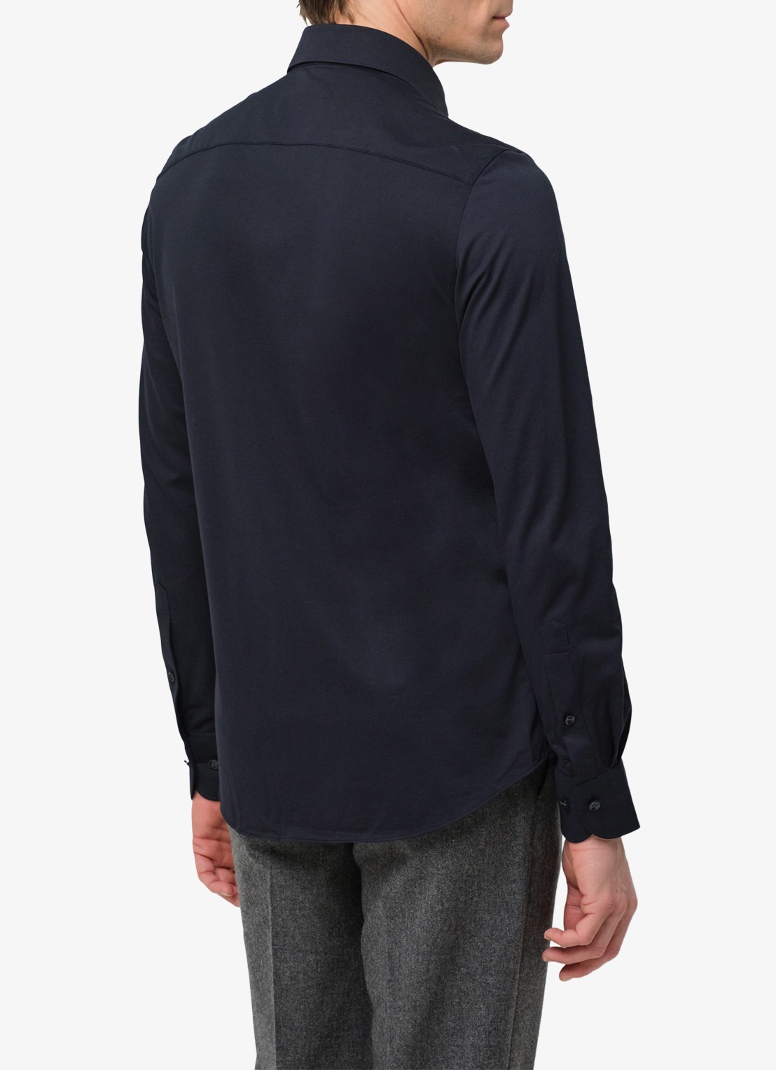 Profuomo Japanese knitted regular fit overhemd met cut away kraag - detail 4 donkerblauw