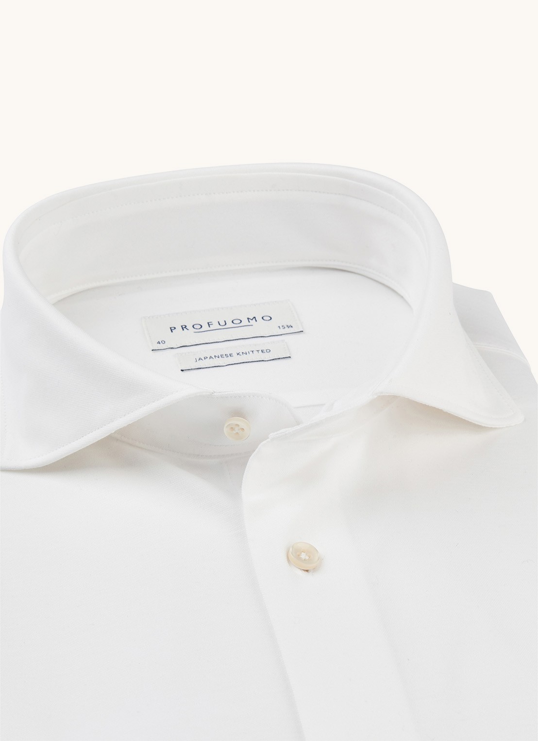 Profuomo Japanese knitted slim fit overhemd met cut away kraag - detail 3 wit