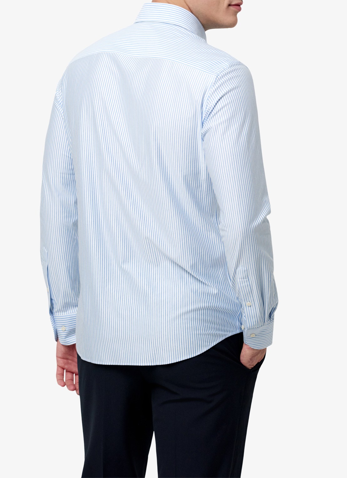 Profuomo Japanese Knitted slim fit overhemd met streepprint - achterkant lichtblauw