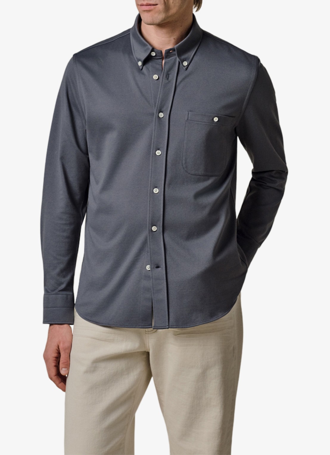 Profuomo Japanese knitted slim fit overhemd - detail 2 middenblauw