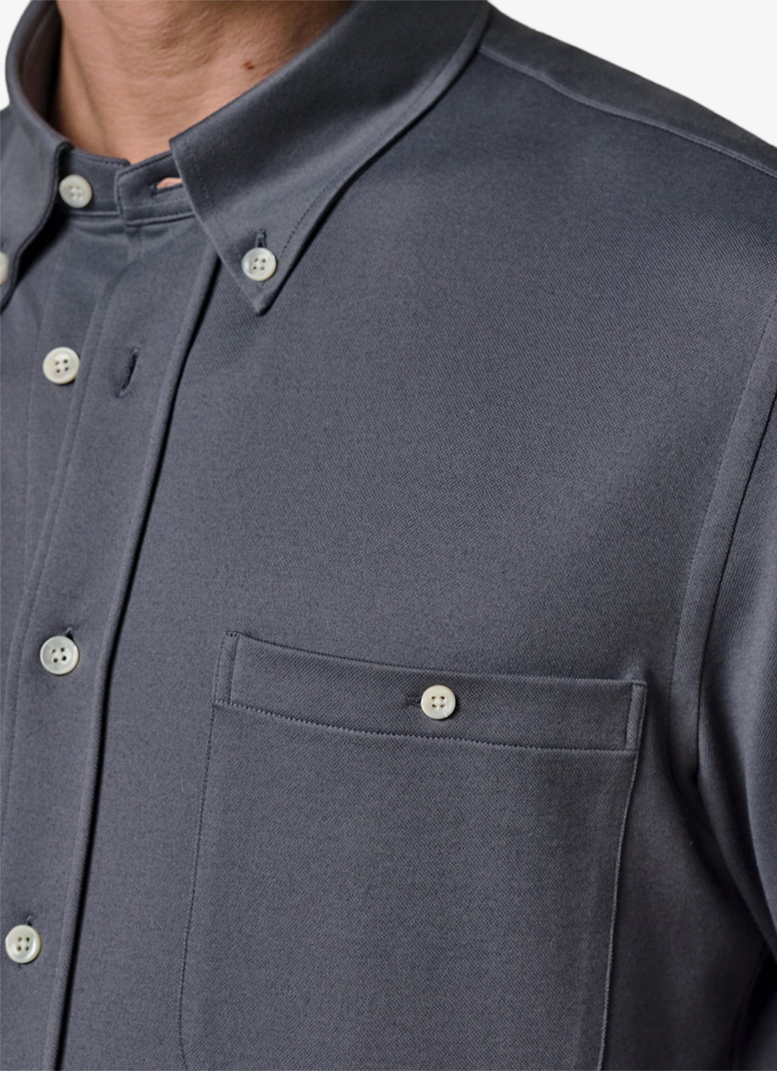 Profuomo Japanese knitted slim fit overhemd - detail 3 middenblauw