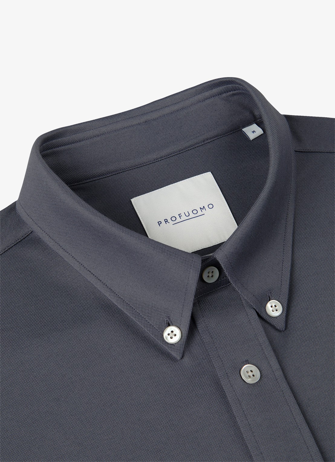 Profuomo Japanese knitted slim fit overhemd - detail 4 middenblauw