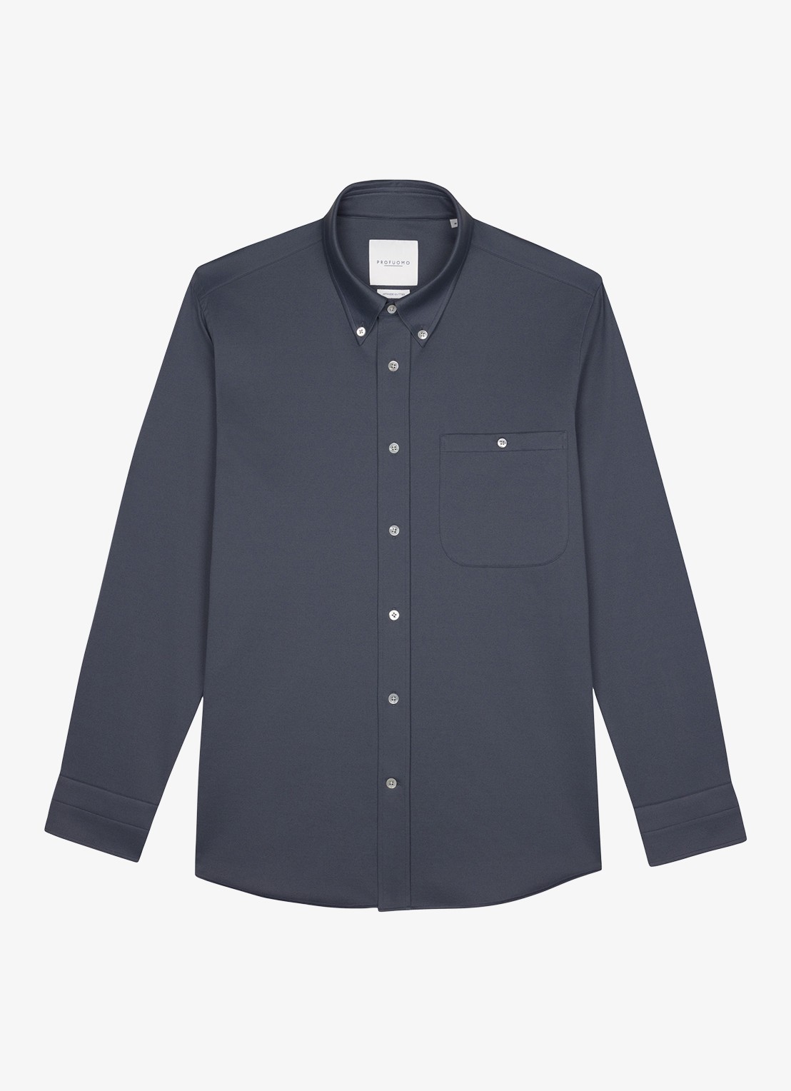 Profuomo Japanese knitted slim fit overhemd - voorkant 5 middenblauw