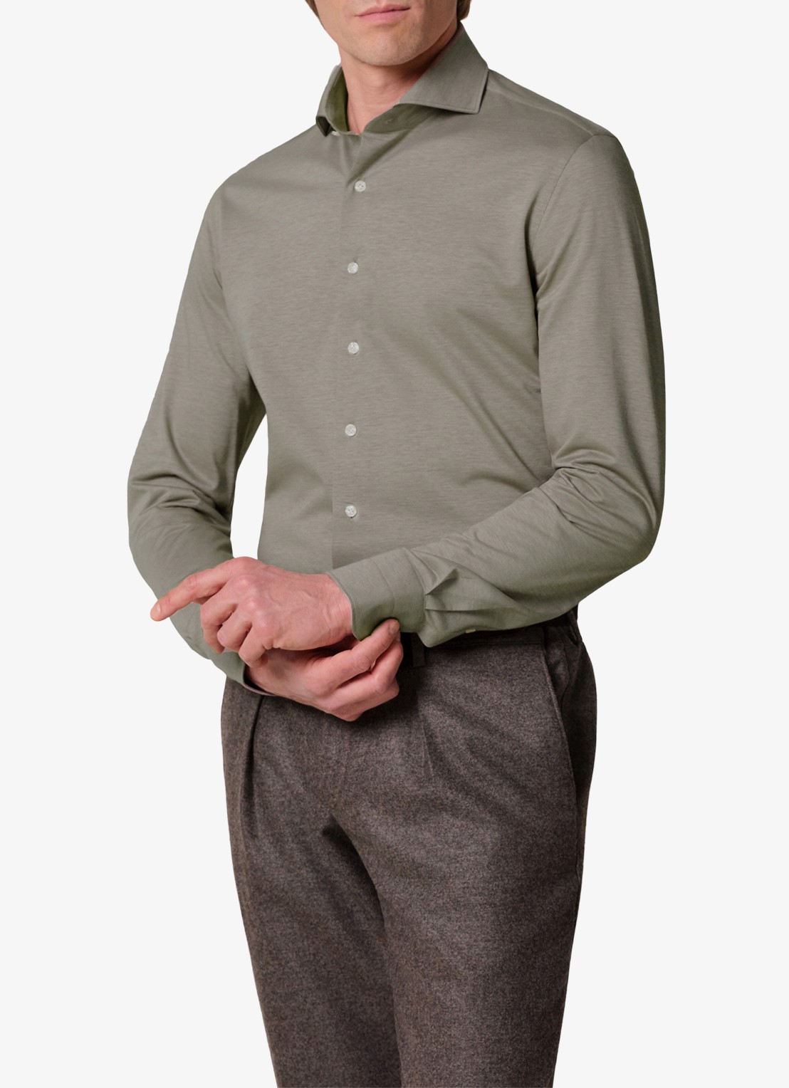 Profuomo Japanese knitted slim fit overhemd - detail 4 bruin