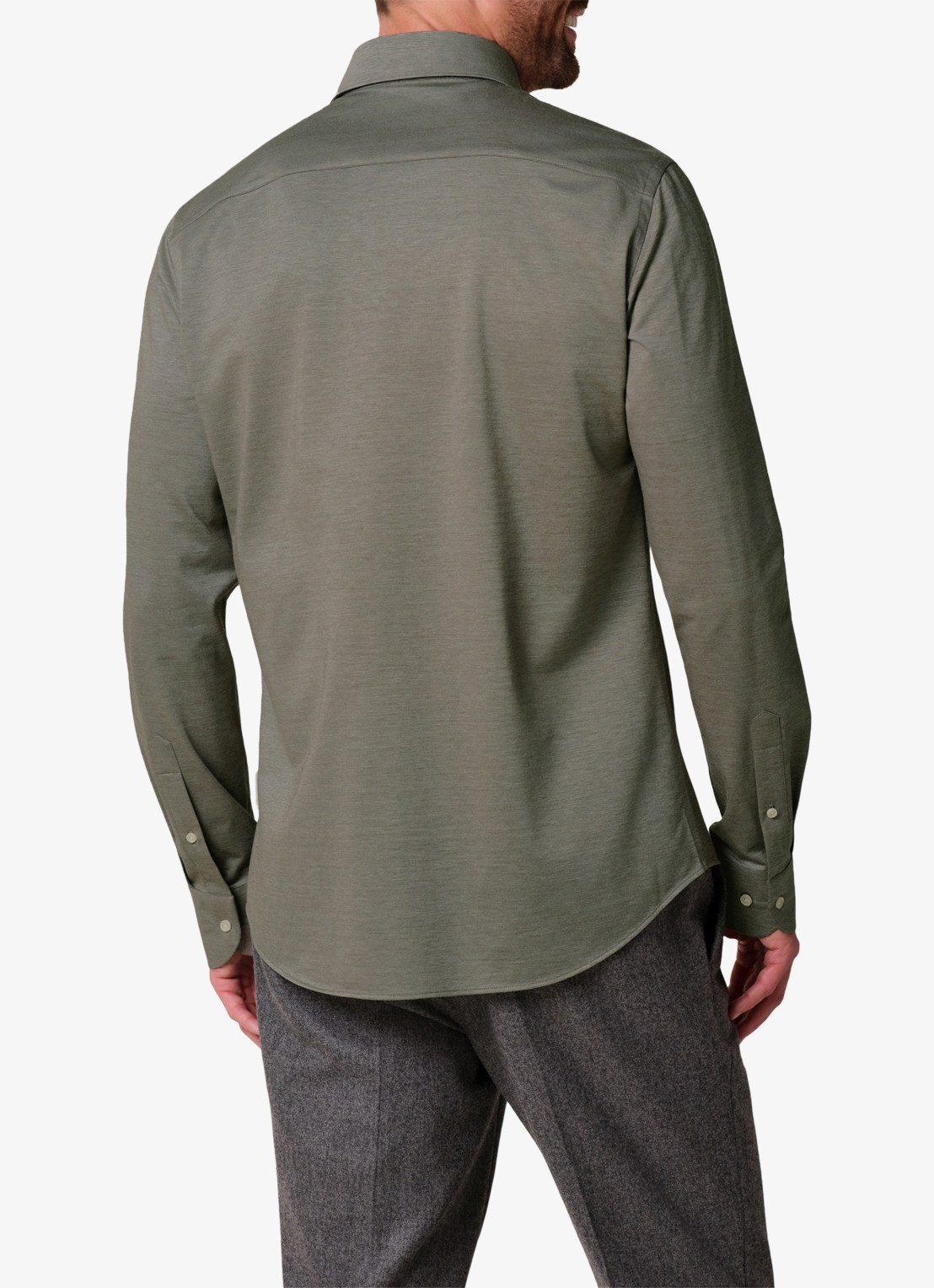 Profuomo Japanese knitted slim fit overhemd - achterkant 3 groen