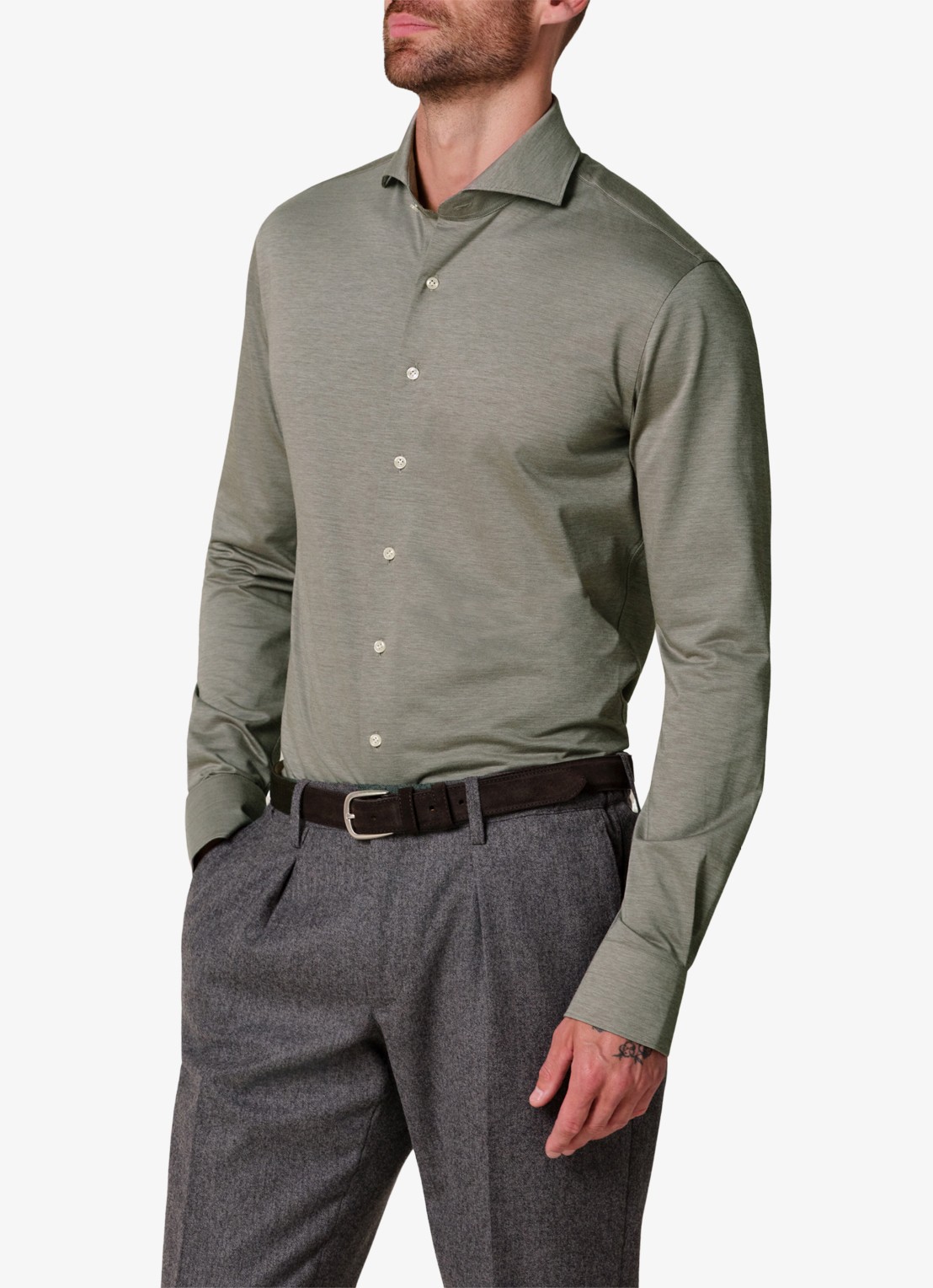 Profuomo Japanese knitted slim fit overhemd - detail 4 groen