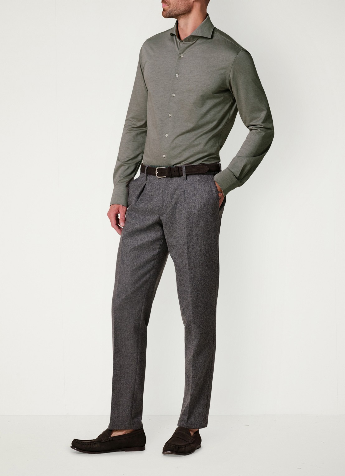 Profuomo Japanese knitted slim fit overhemd - voorkant 2 groen